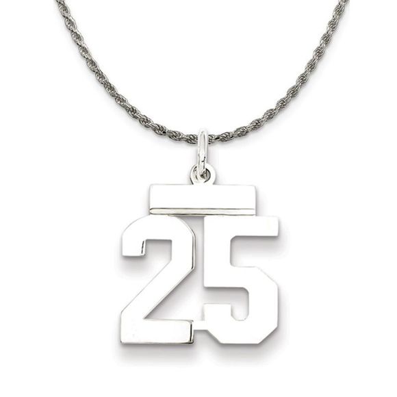 Sterling Silver Athletic Lg Polished Number 25 Necklace - 26 Inch - Picture 1 of 7
